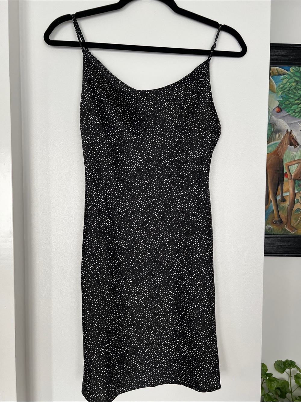 Black Dot Slip Dress with Spaghetti Straps